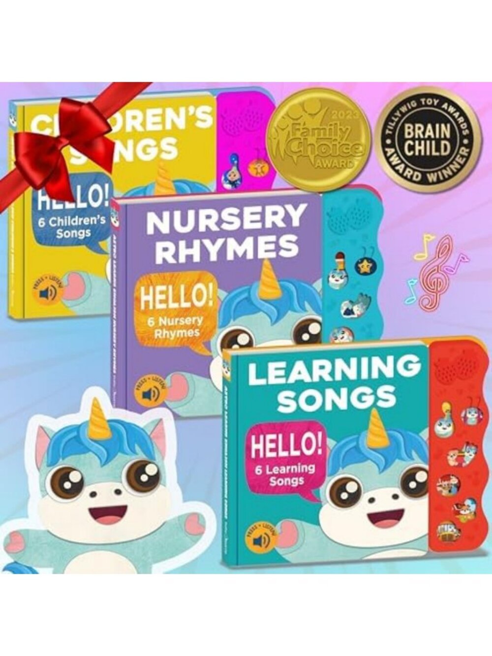Musical English Learning Book Set for Toddlers 1-3, 3-Book Bundle Gift